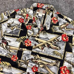 Kalaheo Hawaiian Shirt L WWII Airplane Print Vintage Made in Hawaii USA Aloha